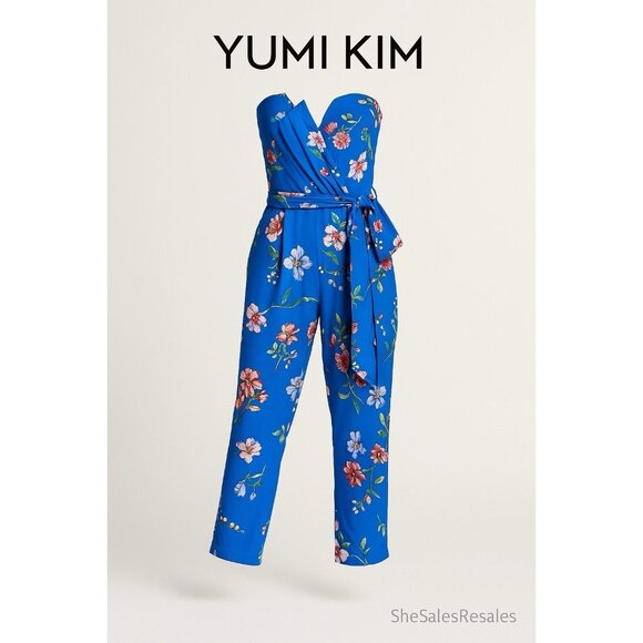Yumi Kim Strapless Belted Floral Silk Jumpsuit Blue Women’s Small Bust 30 Waist - Picture 1 of 9